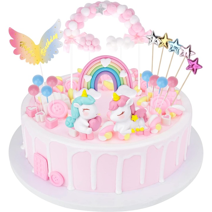 Home Sweet Paradise egyszarvú torta fedő dekoráció, 20 darabos készlet, különleges eseményekre, tarka