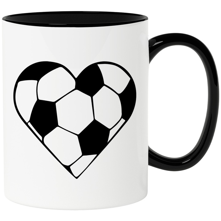 Cana cu o inimioara pentru pasionatii de fotbal cu Maner Negru, Ceramica, 330ML