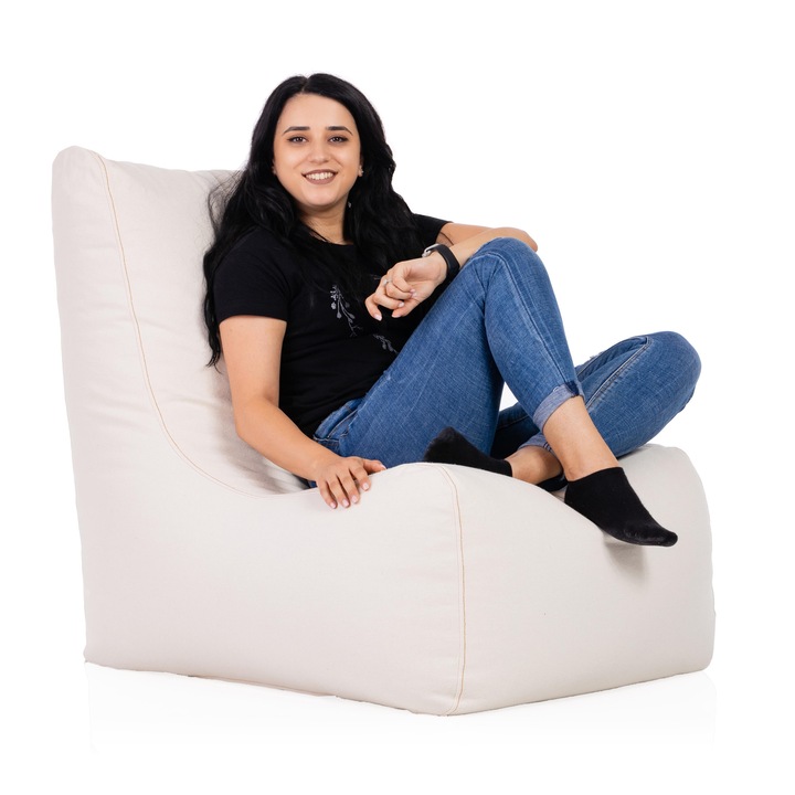 Fotoliu puf Osho Bumbac, cu maner, dehusabil, pretabil interior, material Bumbac 100%, culoare alb natur