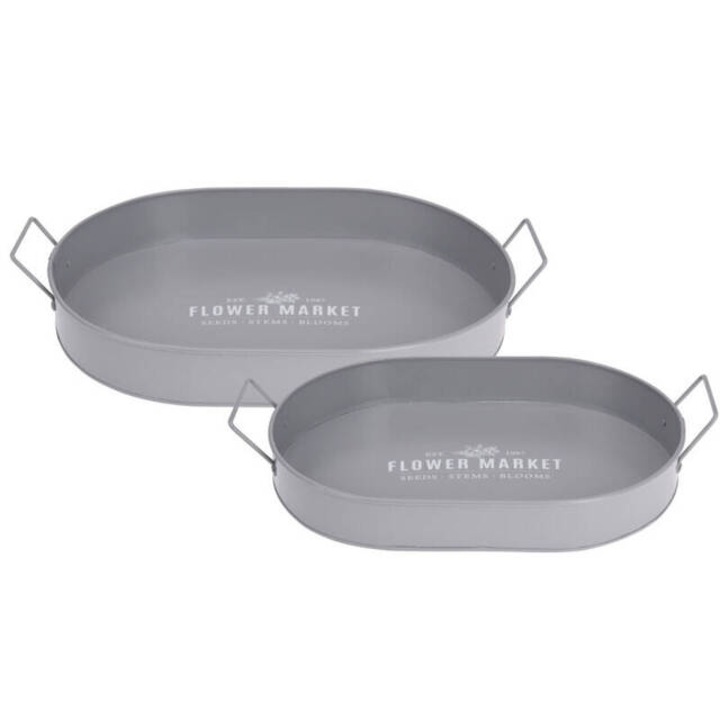 Botanikus tálalótálca, széles fülekkel, fém, 2 db - szürke