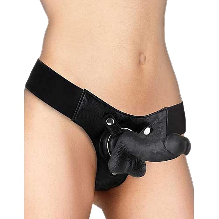 Strap-On Realistic Ouch!, Dildo cu Prindere Elastica, 18x3,5cm, Negru