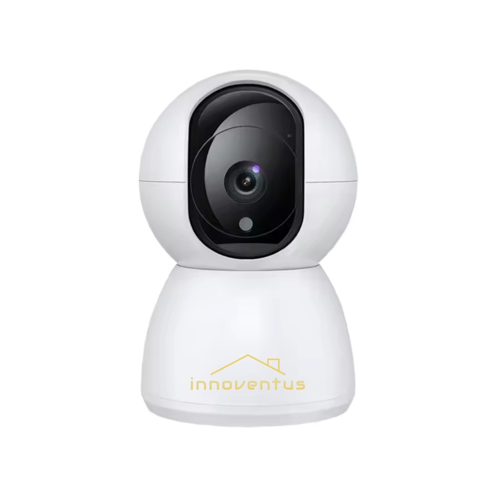 Бебефон Innoventus®, Full HD, безжична видео аудио камера за наблюдение на бебета, инфрачервено нощно виждане, сензор за движение и аларма, двупосочен звук и автоматично завъртане, бял