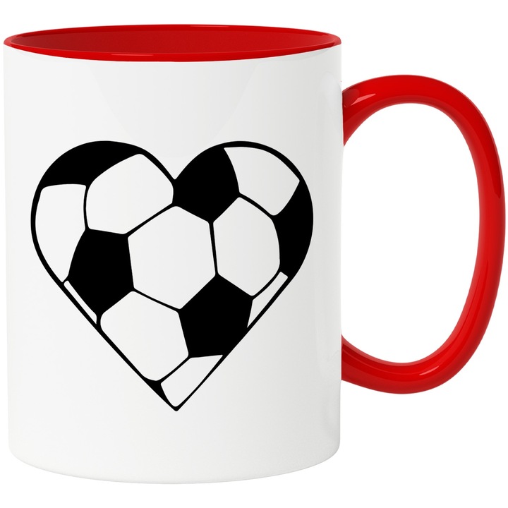 Cana cu o inimioara pentru pasionatii de fotbal cu Maner Rosu, Ceramica, 330ML