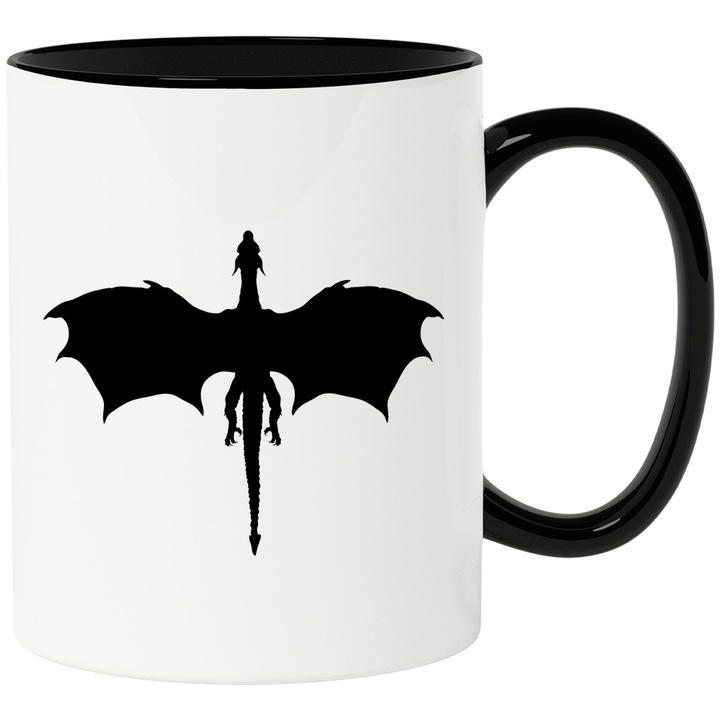 Cana cu un dragon care zboara in inaltul cerului cu Maner Negru, Ceramica, 330ML