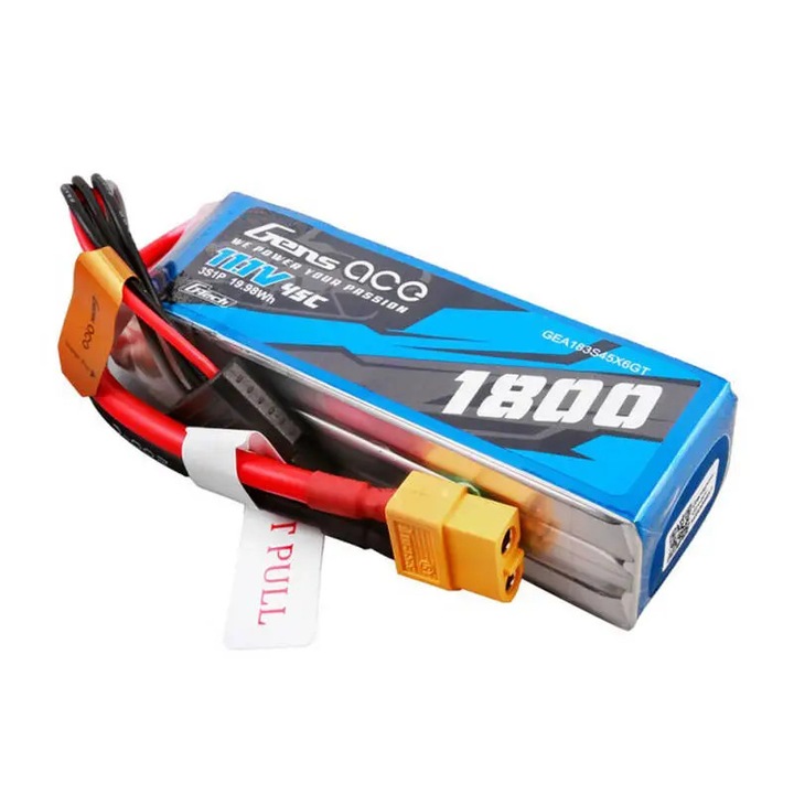 Acumulator Lipo Gens ace G-Tech, 1800mAh, 11.1V, 45C, XT60 Plug, 92x31x25mm