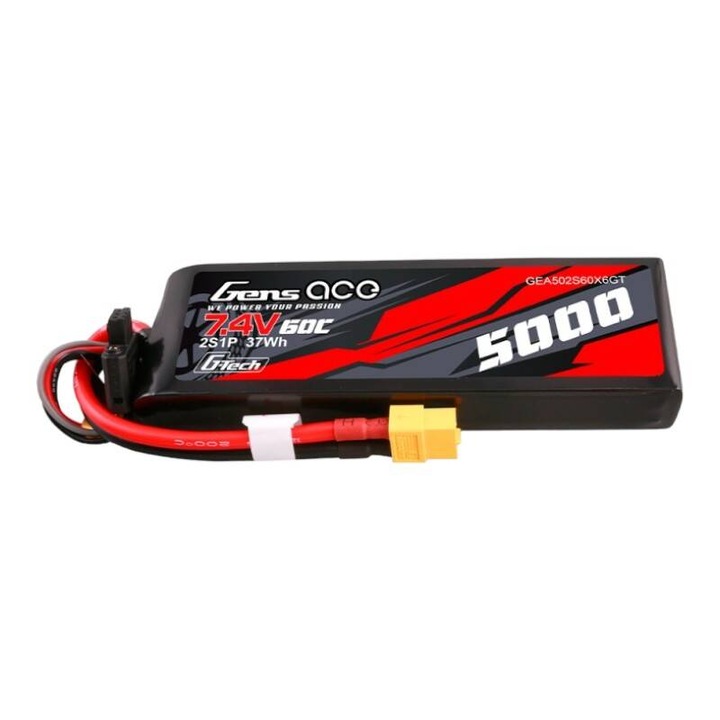 Acumulator RC, Gens ace, G-Tech, 5000mAh, 7.4V, 60C, carcasa PC, 133x42x20mm