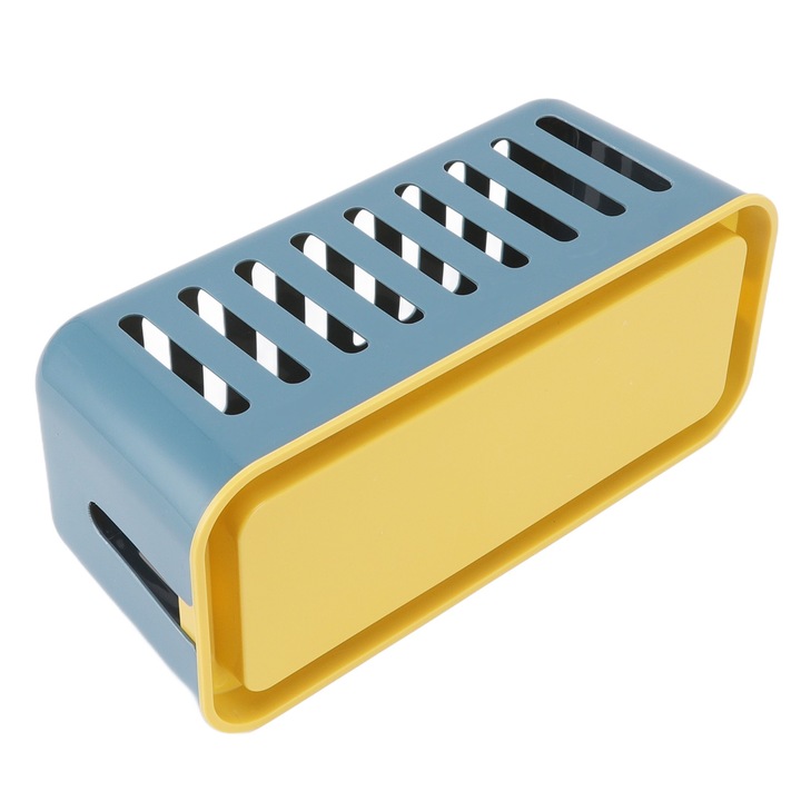 Cutie organizatoare pentru cabluri, cu capac, stivuibila, plastic ignifug, albastru/galben