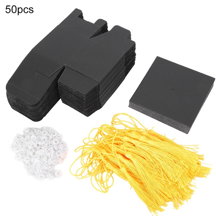 Set 50 Cutii pentru Bomboane Forma de Toc de Absolvire, Negru, 6x6x6cm