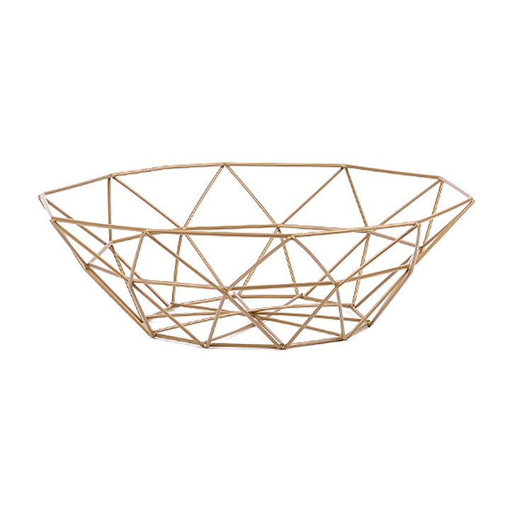 Cos de depozitare fructe QttvbTna, fier, auriu, 27x27x8cm