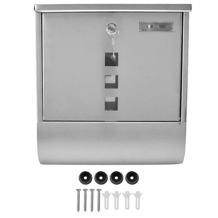 Rozsdamentes acél postaláda, európai stílusú, keskeny nyílású, kültéri, zárral