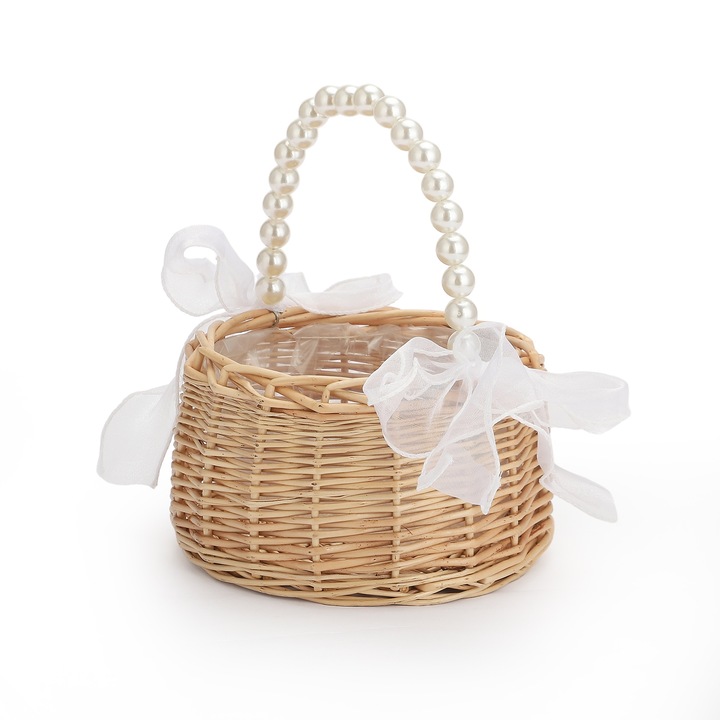 Rattan kosár, kicsi, bézs, 16,5x16,5x9,5 cm