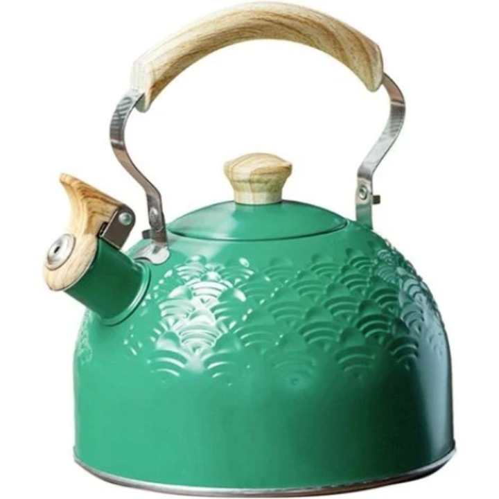 Vízforraló síppal, QttvbTna, Rozsdamentes acél, Űrtartalom 2,5L, Forrázásgátló fogantyú, Többszínű