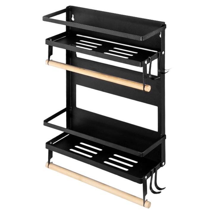 Mágneses polc hűtőre tehető, QttvbTna, 30x40 cm, fekete