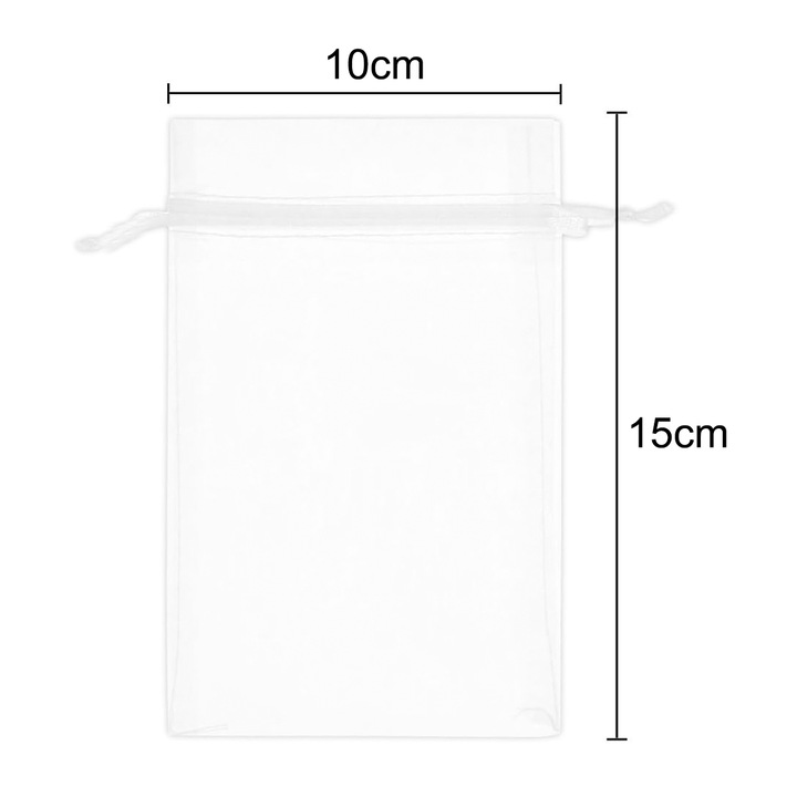 Торбичка от органза, QttvbTna, 10x15см, бяла, комплект от 100 бр.