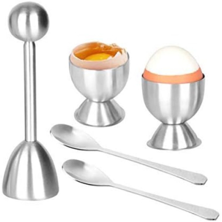Set taietor oua QttvbTna, inox, cu linguri si suporturi