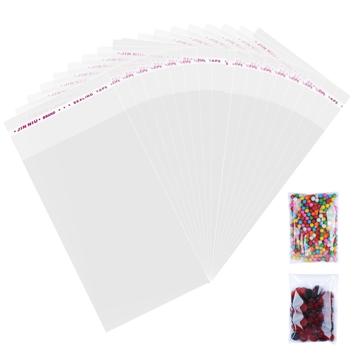 Set 100 pungi resigilabile, Bizaical, Celofan, 9x19cm, Autoadezive, Transparent