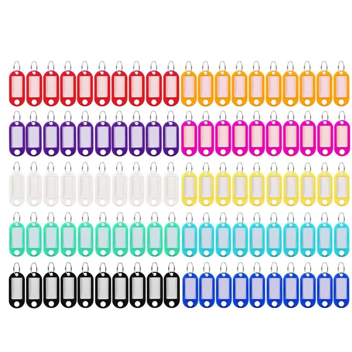 100 db-os kulcscímkés készlet, QttvbTna, műanyag, 5 x 2,2 cm, többszínű