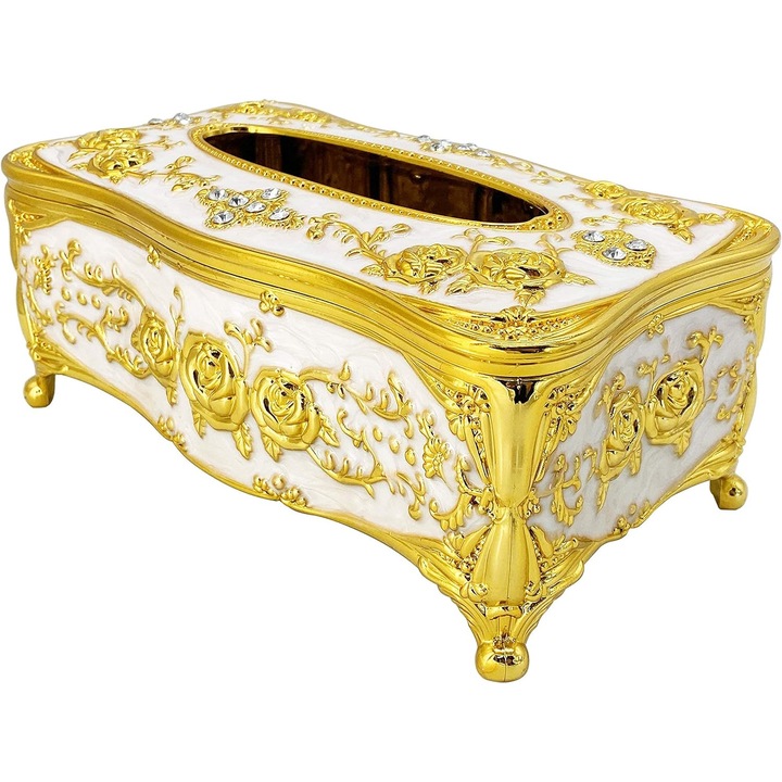 Cutie pentru servetele QttvbTna, stil victorian european, argintiu/alb