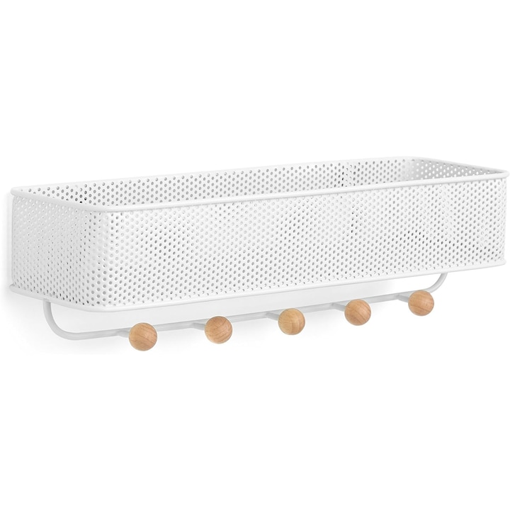 Закачалка за ключове с място за съхранение, QttvbTna, метал, 32x9x9 см, бяла