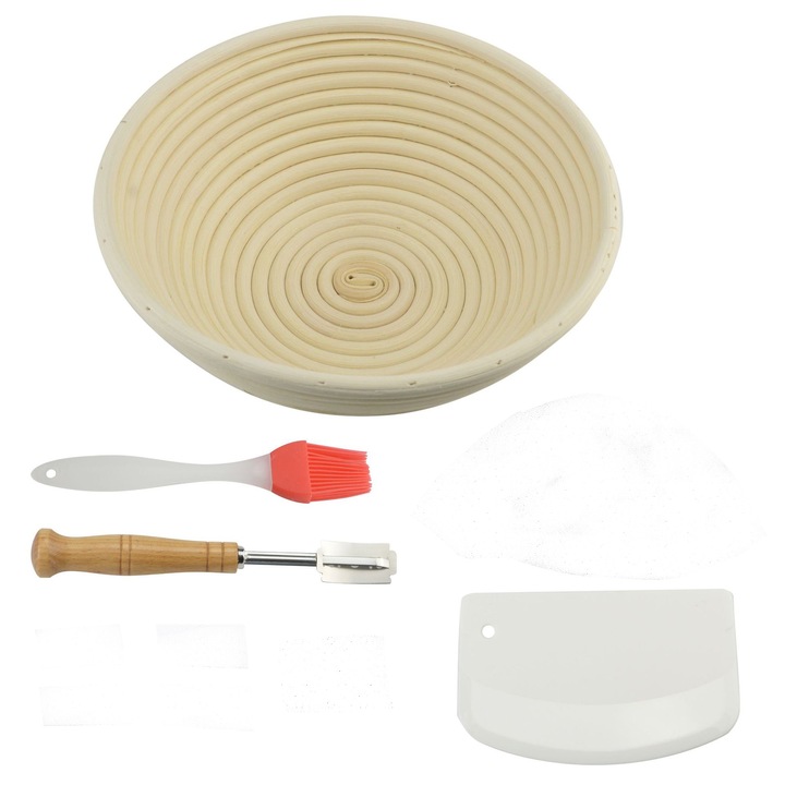 Cos de dospire paine QttvbTna, rotund, ratan natural, accesorii incluse
