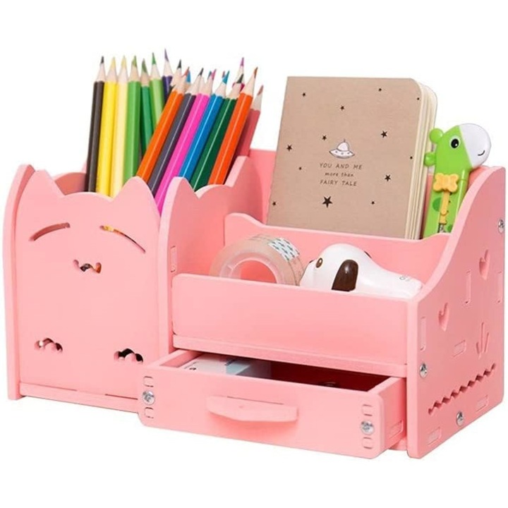 Organizator de birou QttvbTna, multifunctional cu sertar, roz