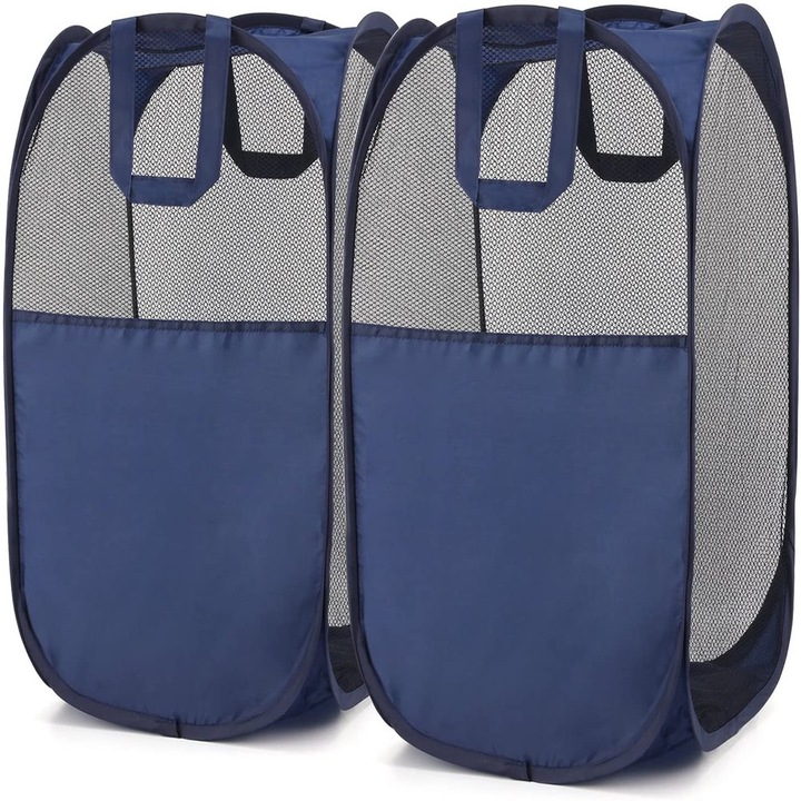 Jormftte szennyeskosár, nylon anyag, összecsukható, nagy kapacitású, kék, 2 darabos szett