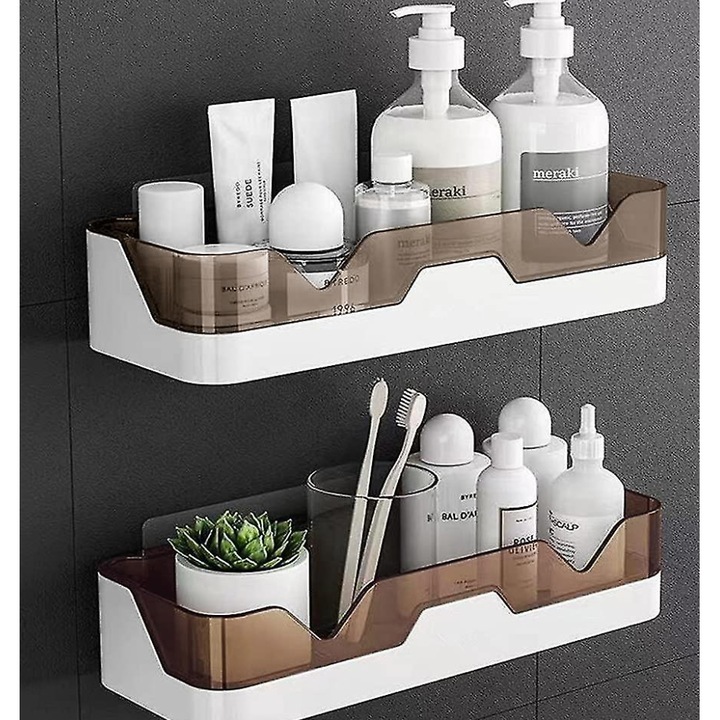 Rozsdamentes fürdőszobai tartó, Enforose, kétrétegű polc, fúrás nélküli rögzítés, 2 darabos készlet, fehér