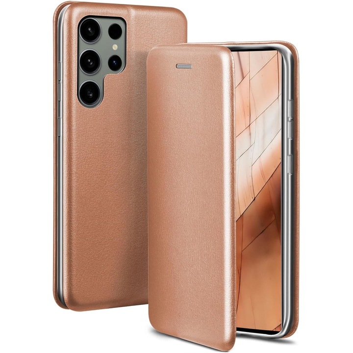 Калъф Flip Magnetic, съвместим с Samsung Galaxy S23 Ultra, златист