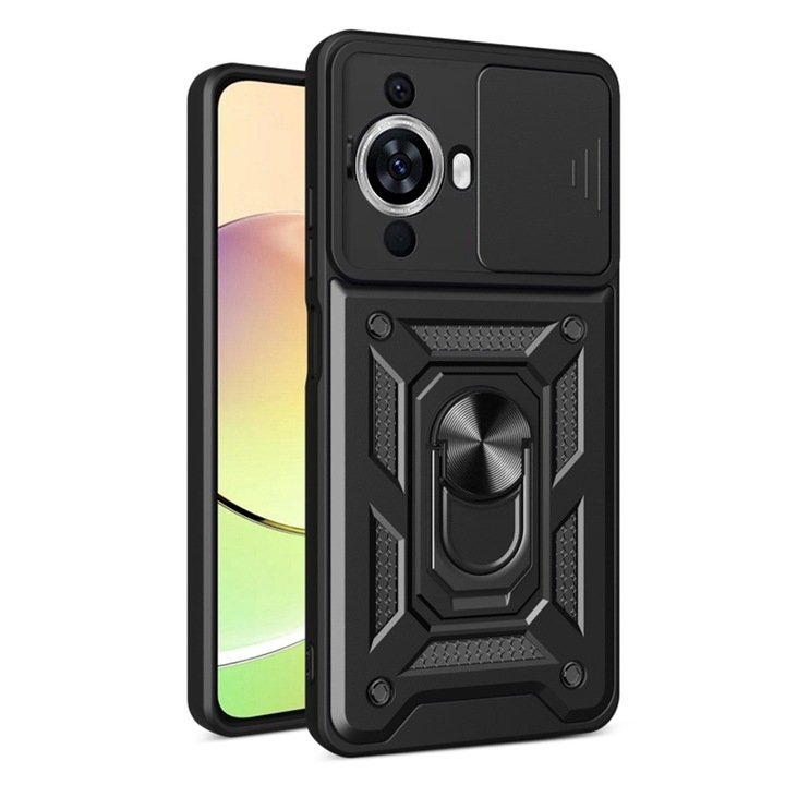 Защитен калъф за телефон UIQ CamShield за Huawei nova 11 / nova 12s, модерен дизайн, против надраскване, против пръстови отпечатъци, защита на камерата, пръстен, функция стойка, черен