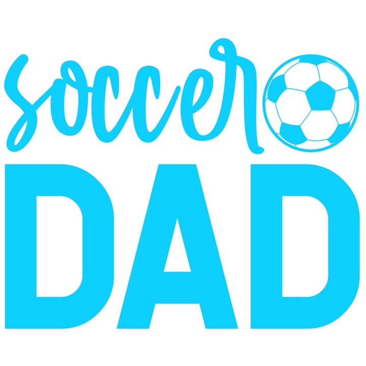 Sticker Exterior cu o minge de fotbal si mesajul "Soccer dad" - tata fotbalist, Vinyl Albastru, 90 cm