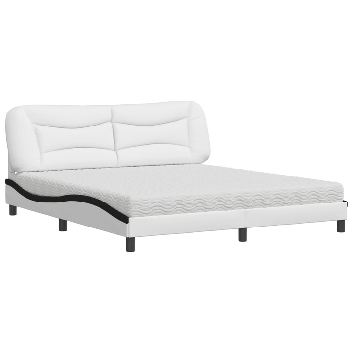 Pat cu saltea vidaXL, alb si negru, 180x200 cm, piele ecologica, 44.4 kg 3208744