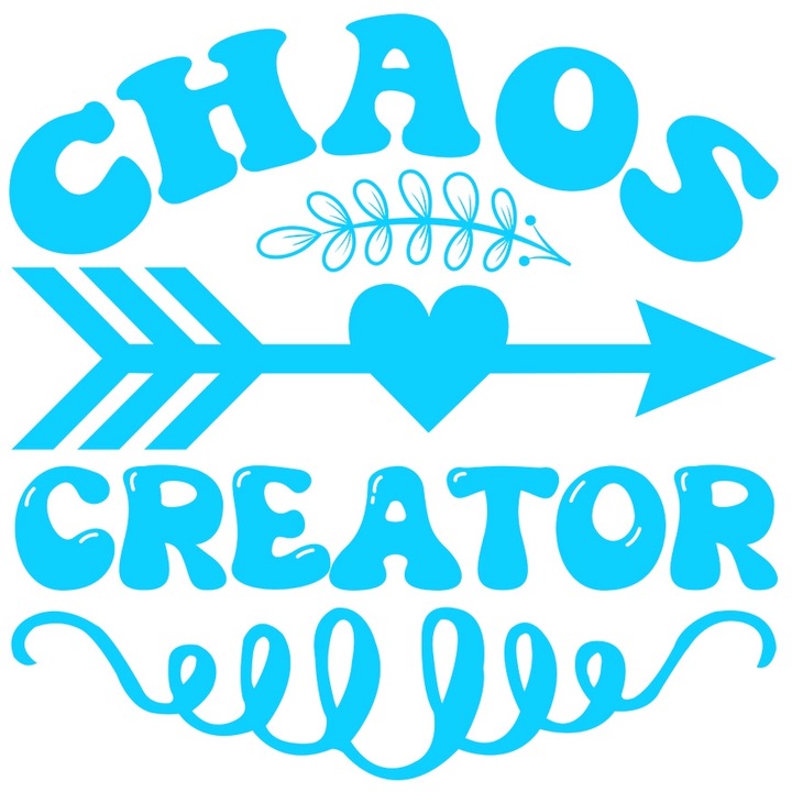 Sticker Exterior cu ilustratie afisand o sageata si textul "Chaos Creator" haos, Vinyl Albastru, 20 cm
