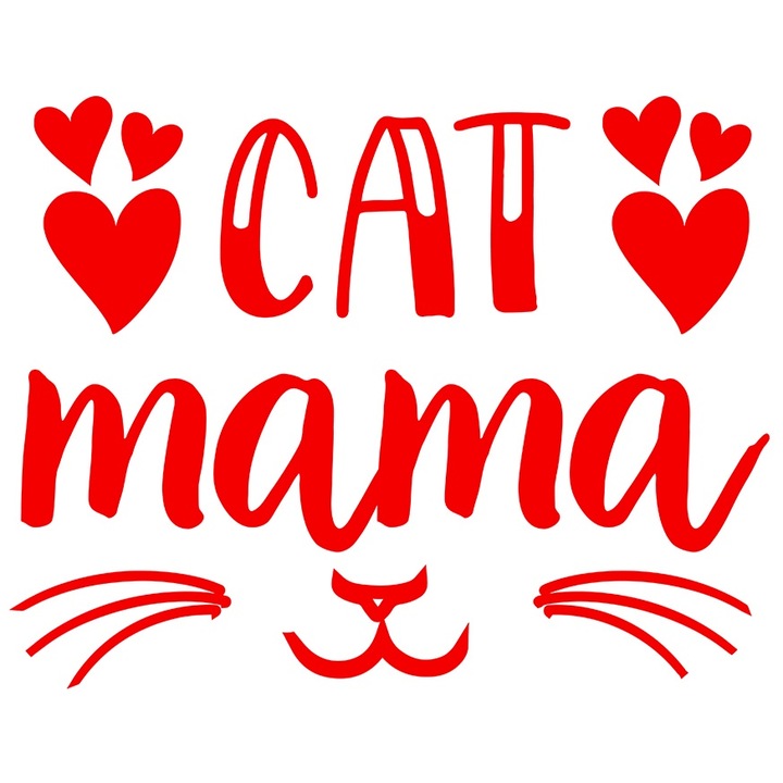 Sticker Exterior pentru mamicile iubitoare de pisici cu textul in engleza "Cat mama", Vinyl Rosu, 40 cm