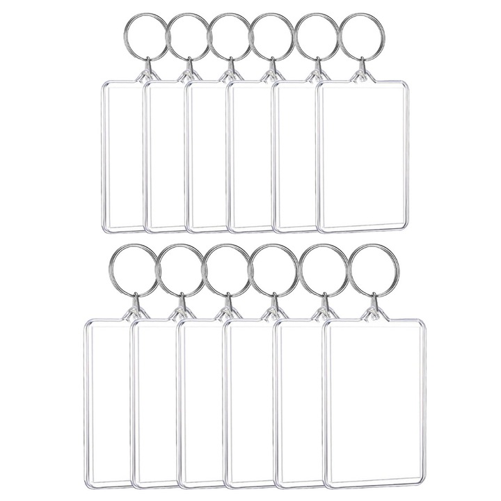 12 db akril fotókulcstartó készlet, QttvbTna, átlátszó, téglalap alakú, 3,4x5,2 cm / 5,6x7,6 cm