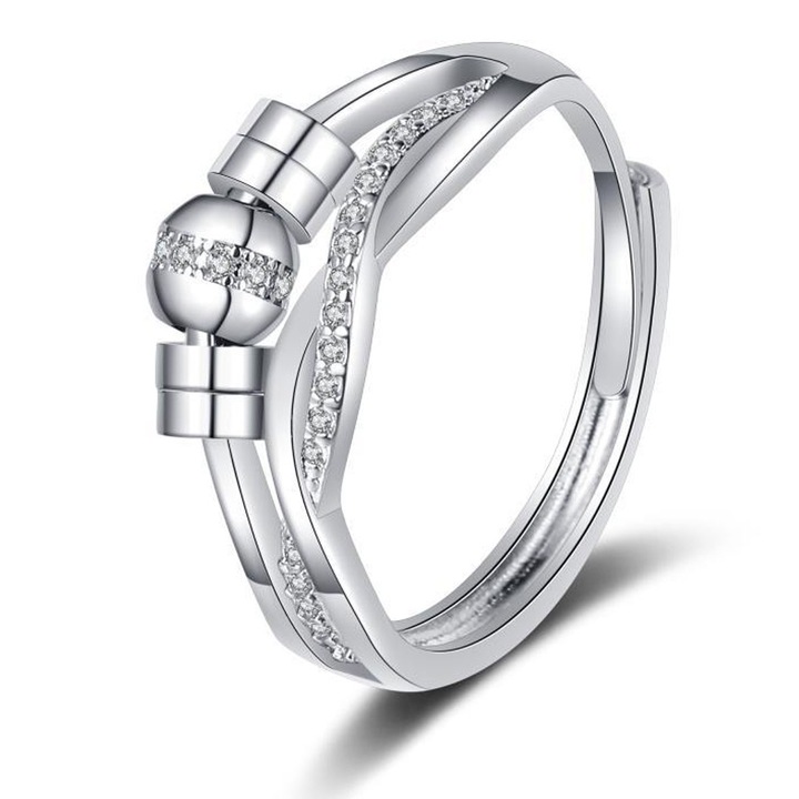 Inel de anxietate pentru femei, set de inele argintii, ajustabil, cu margele, pentru reducerea stresului