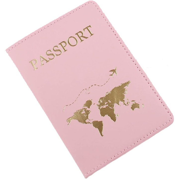 Husa pasaport, QttvbTna, Piele PU, roz, 14.2x10x0.5cm