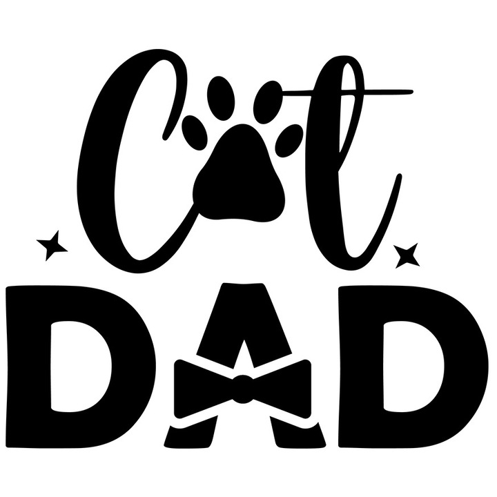 Външен стикер с илюстрация, Изобразяваща котешка лапа и послание "Cat dad", Черен винил, 40 см