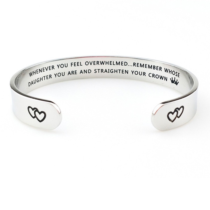 Bratara din otel inoxidabil, deschisa, dublu inima gravata, 10mm, argintiu