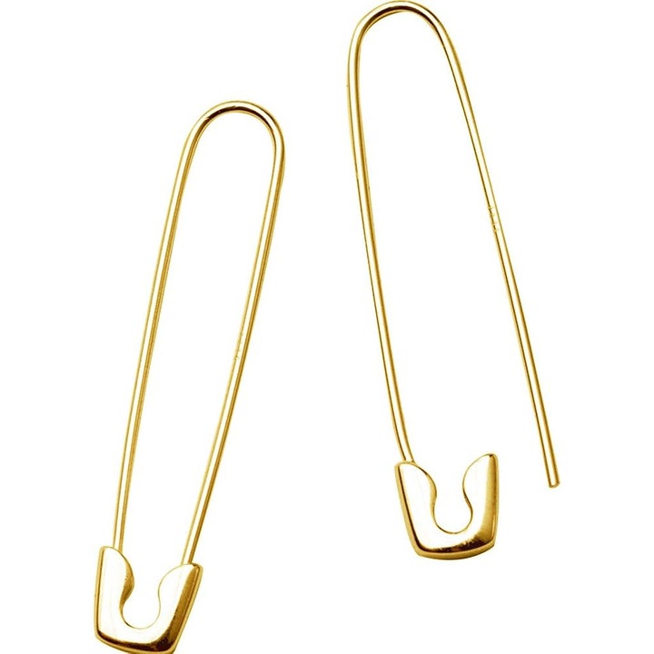 Cercei tip ac de siguranta, QttvbTna, argint S925 placat cu aur 14K, geometrici, hipoalergenici, 37mm