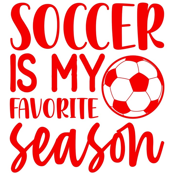 Sticker Exterior cu minge pentru iubitorii de fotbal cu mesajul "Soccer is my favorite season", Vinyl Rosu, 70 cm