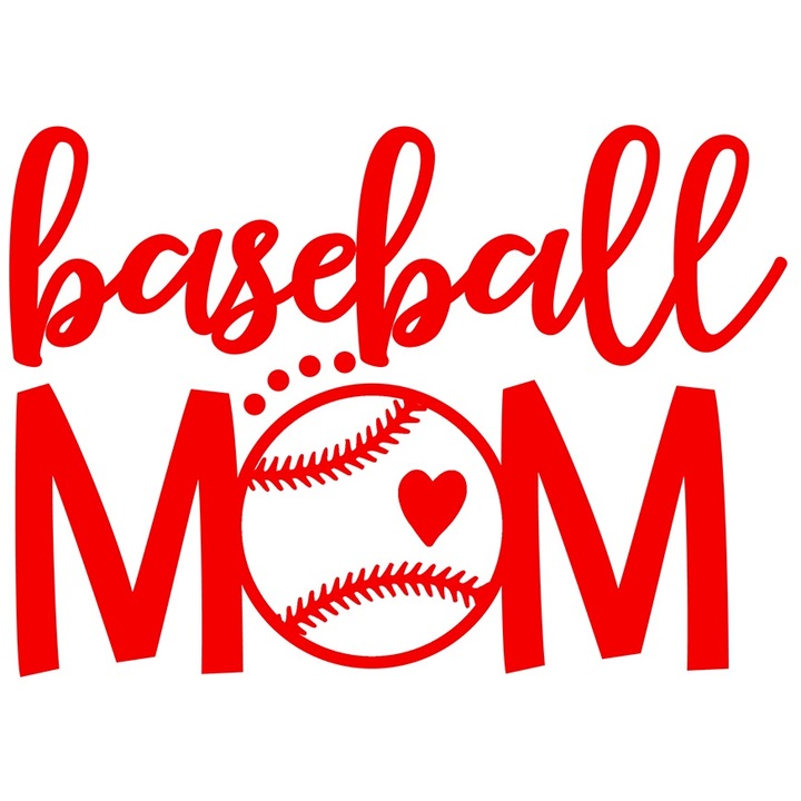 Sticker Exterior cu o minge de baseball pentru o mama de sportiv cu mesajul in engleza "Baseball mom", Vinyl Rosu, 70 cm