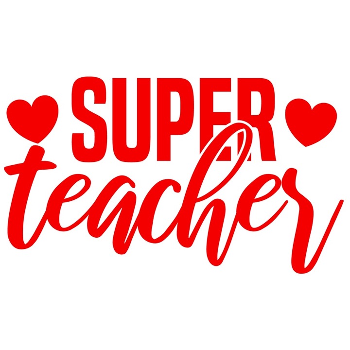 Екстериорен стикер за учител, обичан от учениците с послание "Супер учител" - сърца, Червен винил, 40 см