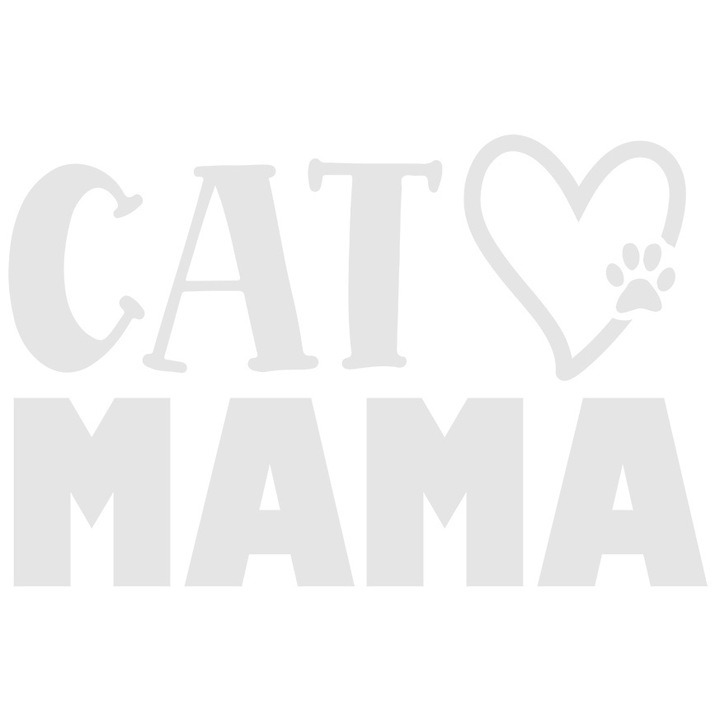 Sticker Exterior cu labuta si inimioara pentru mamele iubitoare de pisici cu mesajul "Cat mama", Vinyl Alb, 20 cm