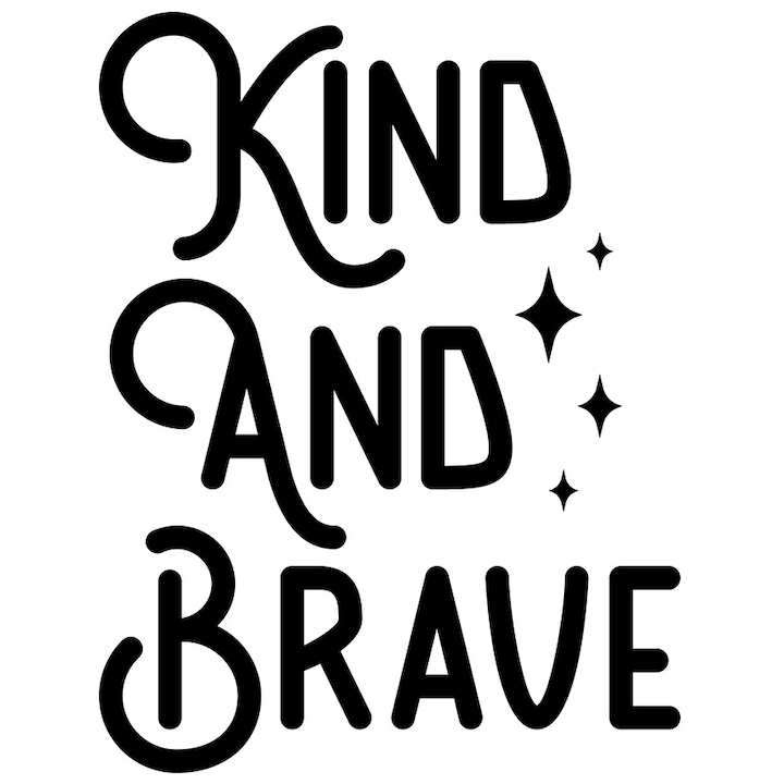 Sticker Exterior cu stelute si 2 calitati scrise in limba engleza "Kind and brave" - bun si curajos, Vinyl Negru, 40 cm