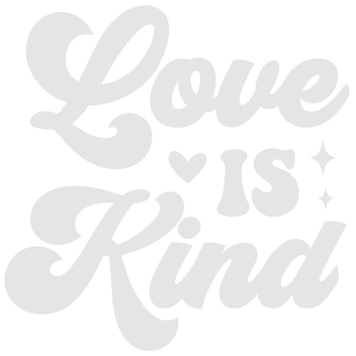 Sticker Exterior cu inimioara si stelute cu mesajul "Love is kind" - iubirea e bunatate, Vinyl Alb, 25 cm