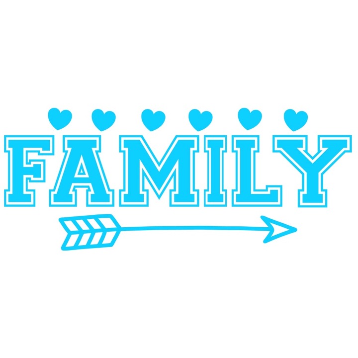 Външен стикер със сърца за щастливо и сплотено семейство Син винил 50см