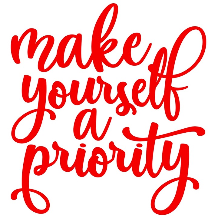Sticker Exterior cu mesaj incurajator in engleza "Make yourself a priority" - sa te faci o prioritate, Vinyl Rosu, 40 cm
