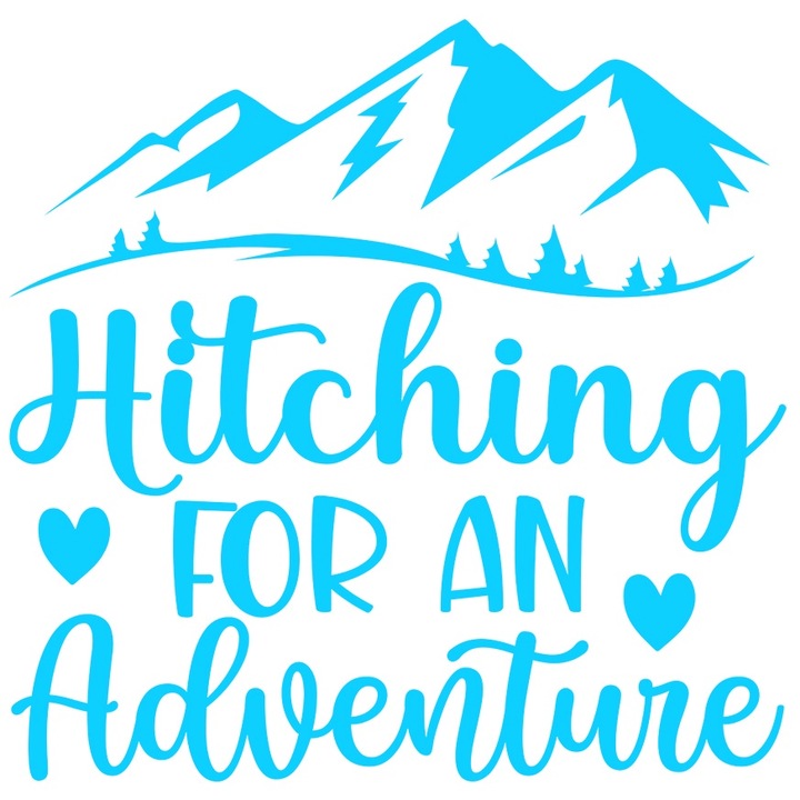 Външен стикер с планински пейзаж за любителите на приключенията сред природата с послание на английски език, син винил, 40 см