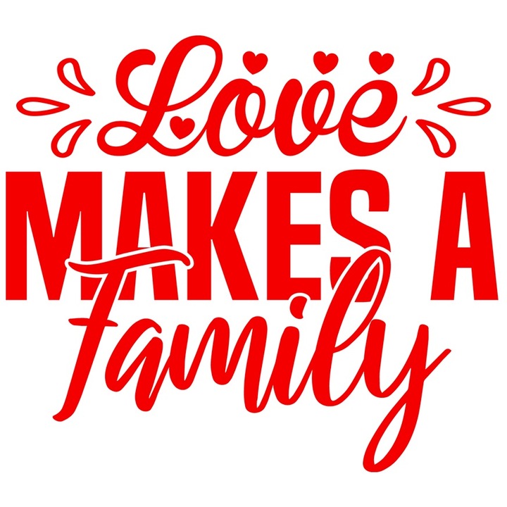 Sticker Exterior cu textul in limba engleza "Love makes a family" - Iubirea "face" o familie, Vinyl Rosu, 25 cm