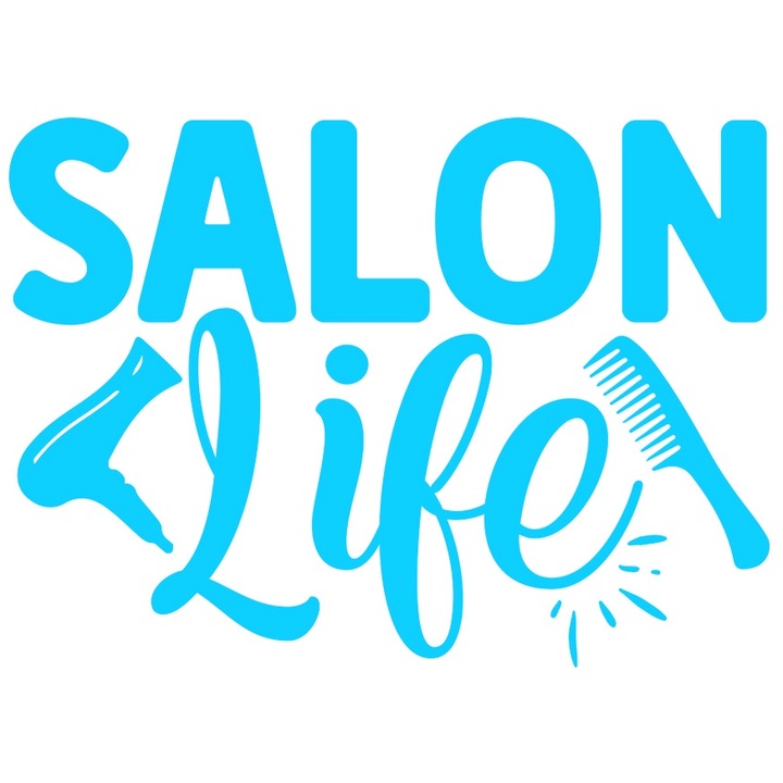 Sticker Exterior cu textul in limba engleza "Salon life" - viata la salon, Vinyl Albastru, 20 cm